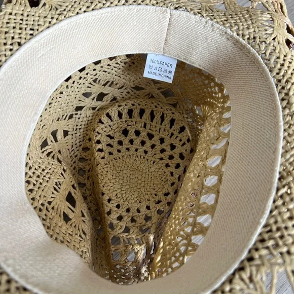 Unisex Tan cowboy straw Hat with Bead Accents NWOT - Picture 5 of 6